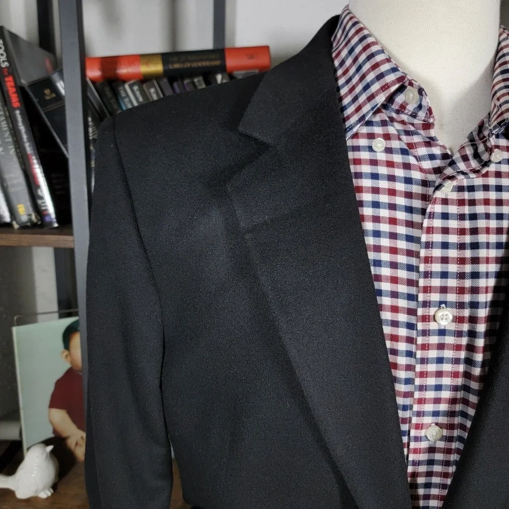 JOS A BANK GORDON Men's Sport Coat Blazer‎ Two Button Solid Black CASHMERE 43R
